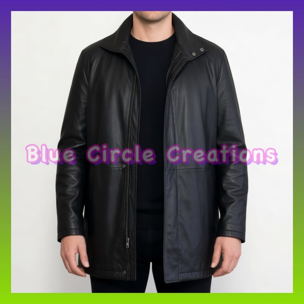 Perry Ellis Portfolio Vintage Black Leather Bomber Jacket Removable Liner Large